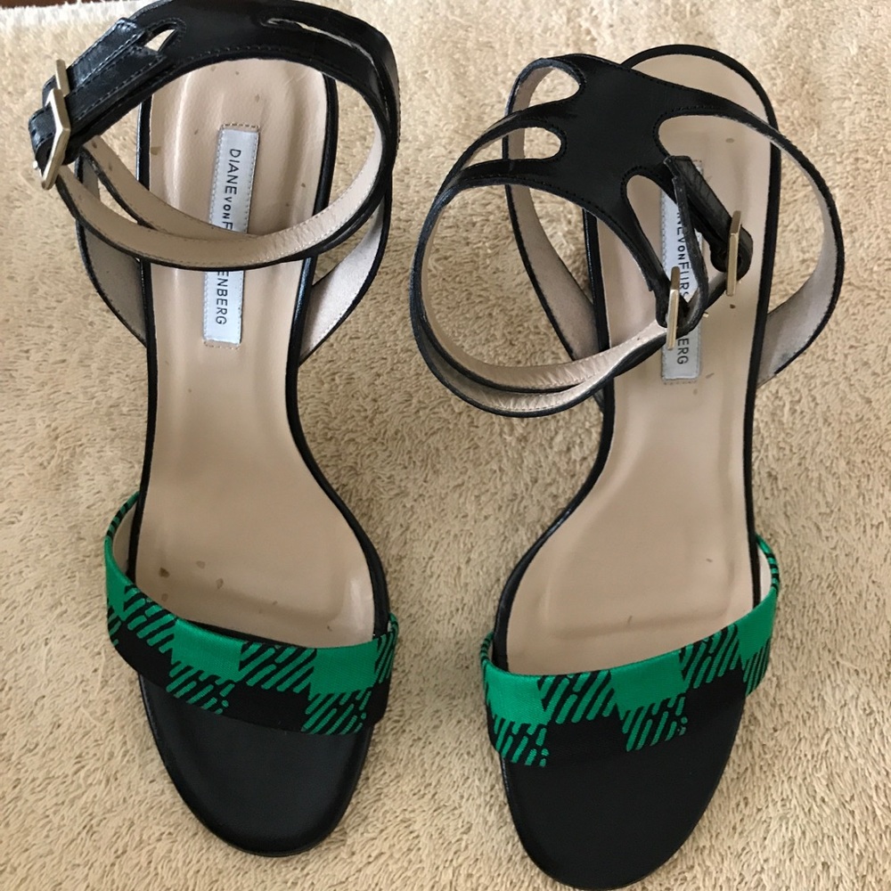 Diane von Furstenberg Black and Green Women's Sandals